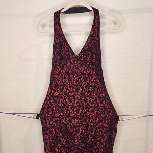 Red & Black Lace Halter Dress – Size M – High-Low Hem Party Dress